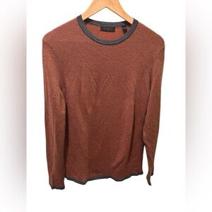 Saks Fifth Avenue Merino Wool Crew Neck Sweater Rust/Gray Size S Cozy Winter